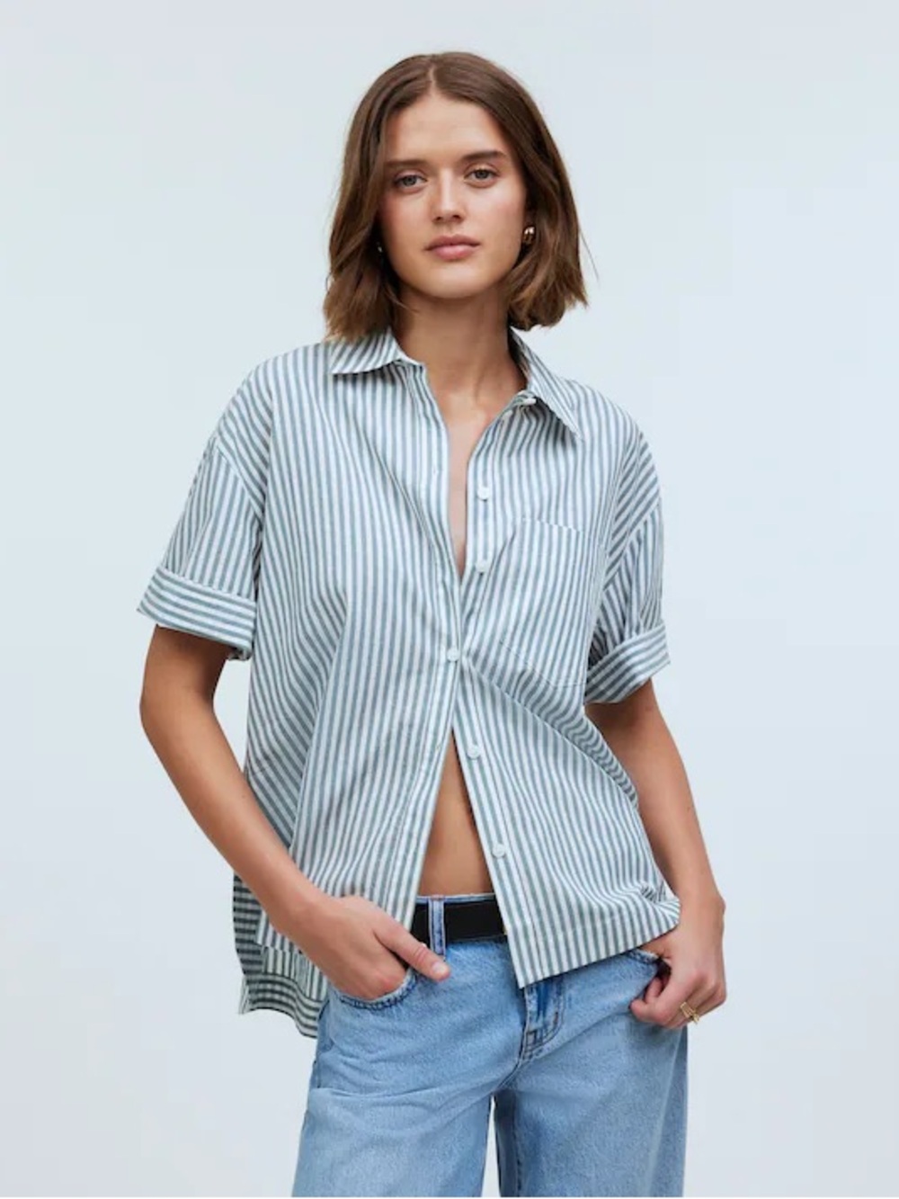 Madewell | Oversized Boxy Striped Button-Up Shirt in Signature Poplin